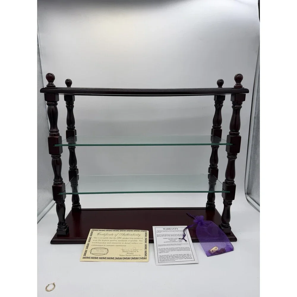 Vintage Thomas Pacconi Classics Wooden Mahogany Wall Shelf Glass Display